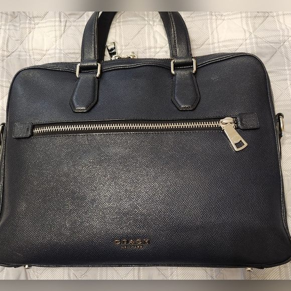 COACH Leather Navy Kennedy Briefcase Used Conditiom. No shoulder strap,corners - Picture 2 of 11